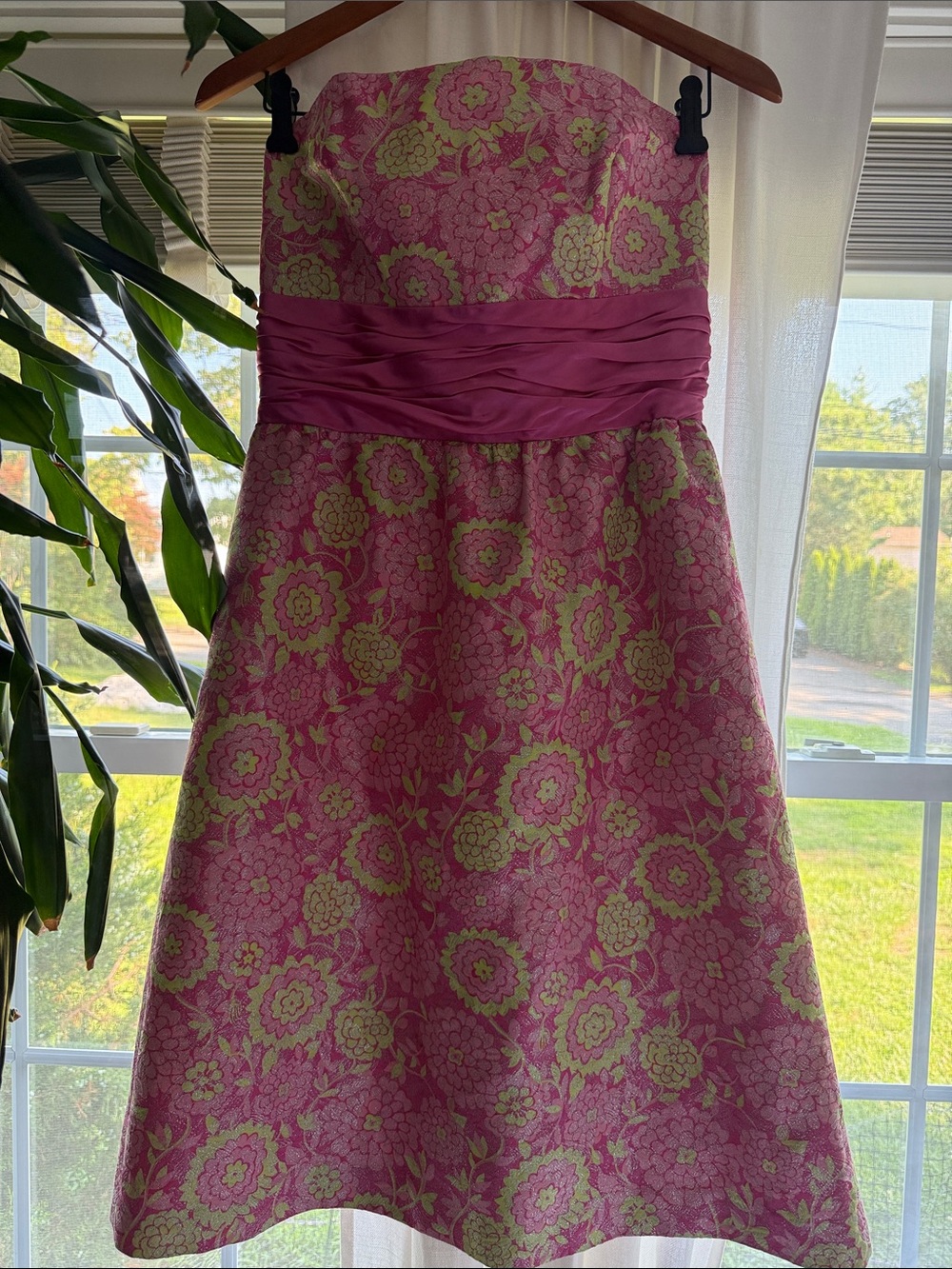 Lilly Pulitzer Pink and Lime Strapless Floral A-Line Dress - Picture 2 of 5
